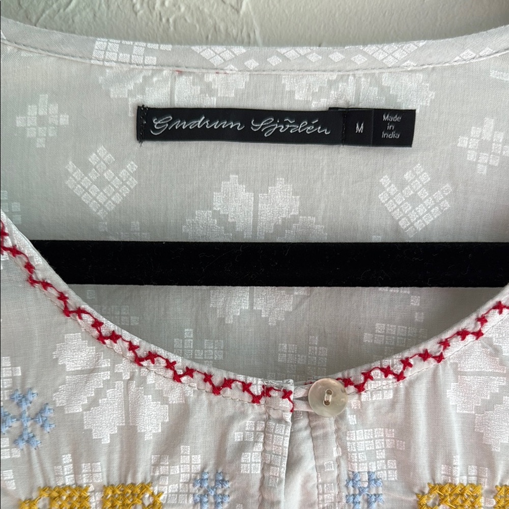 Gudrun Sjoden White Embroidered 3/4 Sleeve Tunic - Picture 4 of 8